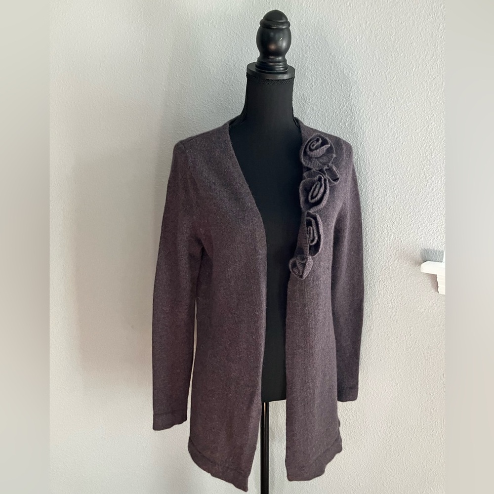 Elena Solano vintage wool blend purple cardigan with roses detail decor